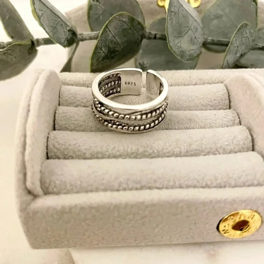925 Sterling Silver Vintage Ring Minimalist Chunky Silver Ring Criss Cross Band - Picture 3 of 5